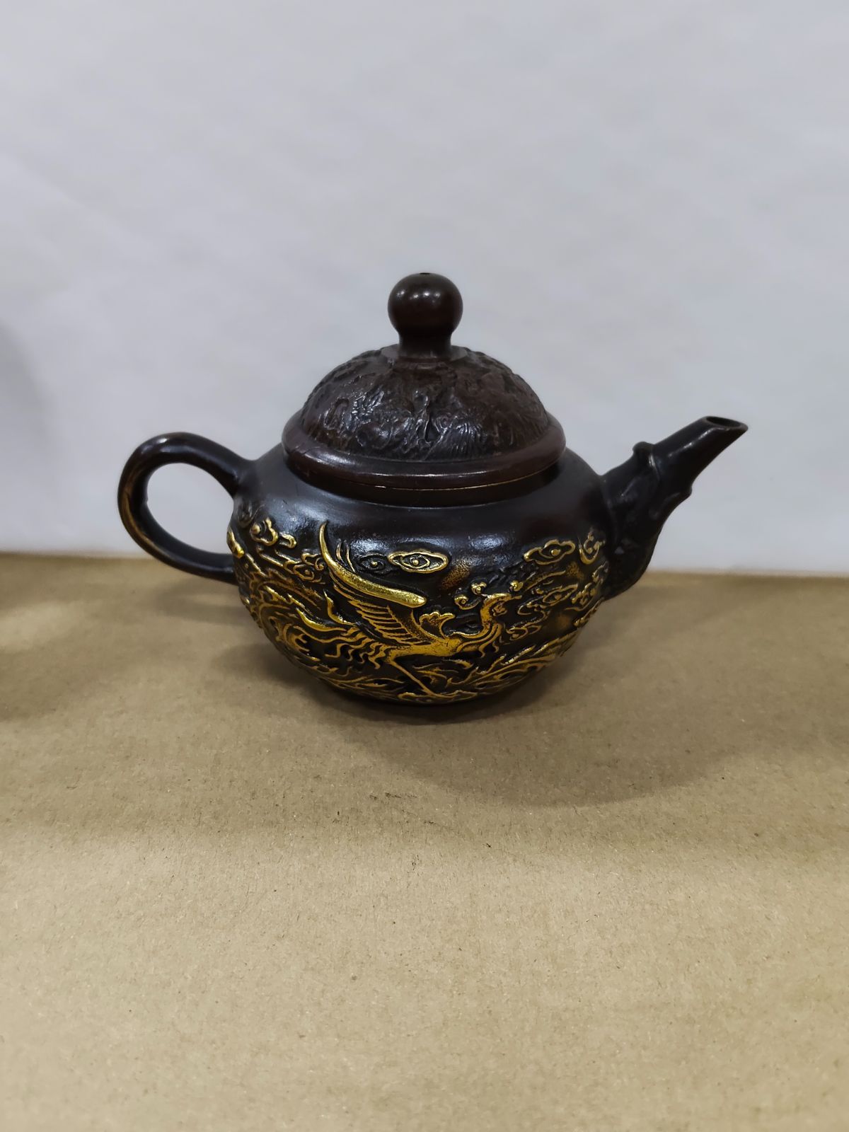 銅器 龍鳳提梁 徳利 急須 茶道具 工芸品 美術品 置物 26071514 銅製 龍鳳急須 徳利 茶道具 - メルカリ
