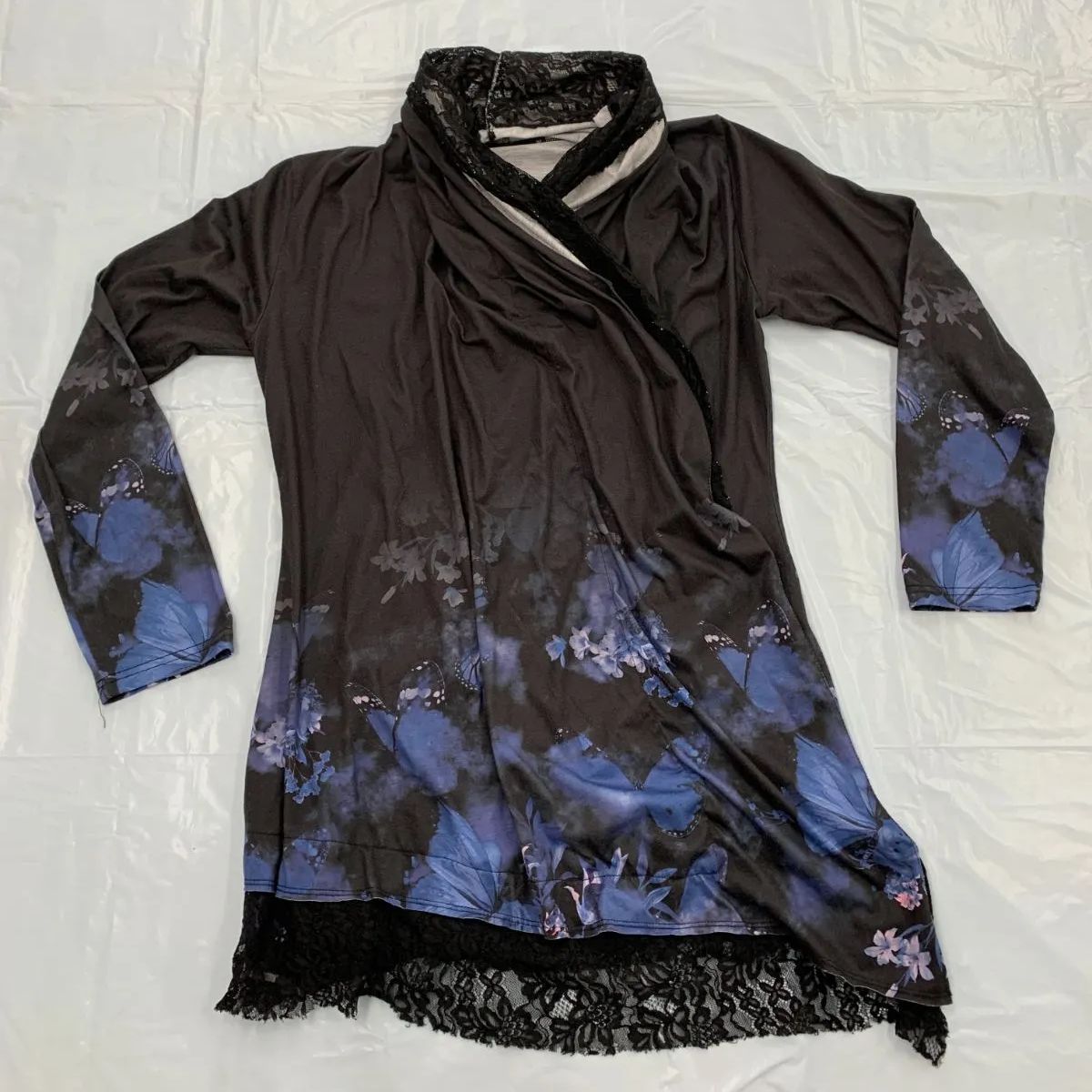 CIVARIZE レース切替 花蝶柄 ロングカーディガン／ 46 黒 青 - メルカリ