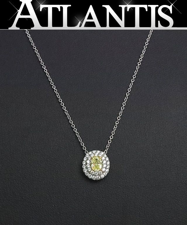 【広尾店】 美品 ティファニー TIFFANY&Co. ソレスト ネックレス ファンシーイエロー オーバルダイヤ Pt950 Au750 約4.6g 0.28ct 【19535】