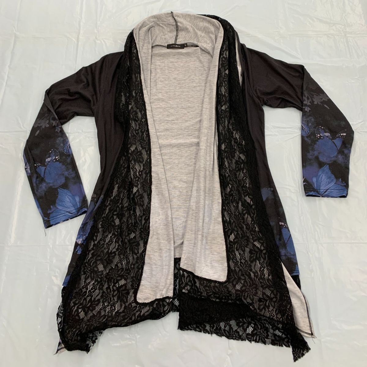 CIVARIZE レース切替 花蝶柄 ロングカーディガン／ 46 黒 青 - メルカリ