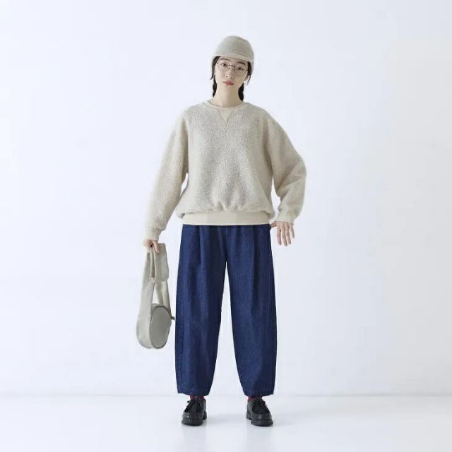 Cion (シオン) | デニムスクイーズパンツ(インディゴ) | レディース デニムパンツ テーパードパンツ イージーパンツ ジーンズ コットン 綿 ウエストゴム インディゴ ゆったり ロングパンツ ナチュラル シンプル 大人カジュアル 日本製