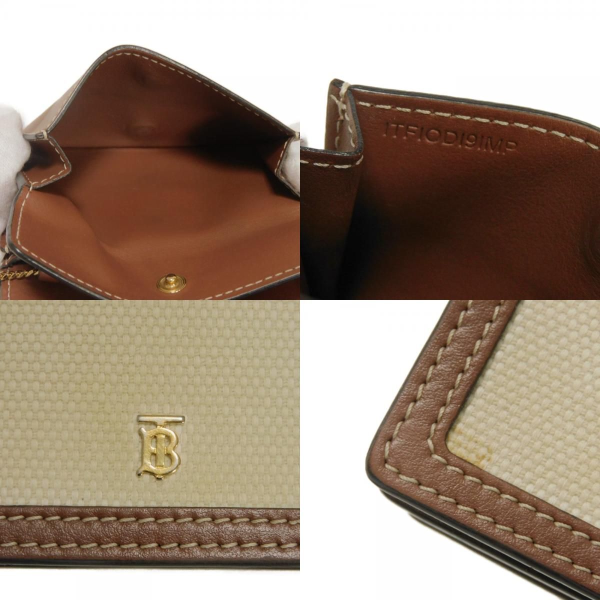 BURBERRY バーバリー TB ロゴ チェーン コンパクト ウォレット カーフ