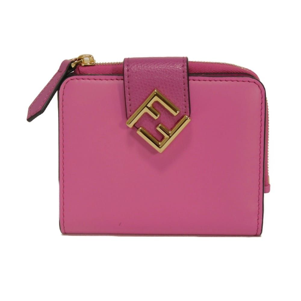 FENDI フェンディ FFダイヤモンド コンパクト ウォレット スムース グレイン スナップボタン L字ファスナー ピンク 札入れ カードケース コインケース FFロゴ フューシャ 二つ折り財布 8M0490 ALWA F1N1E