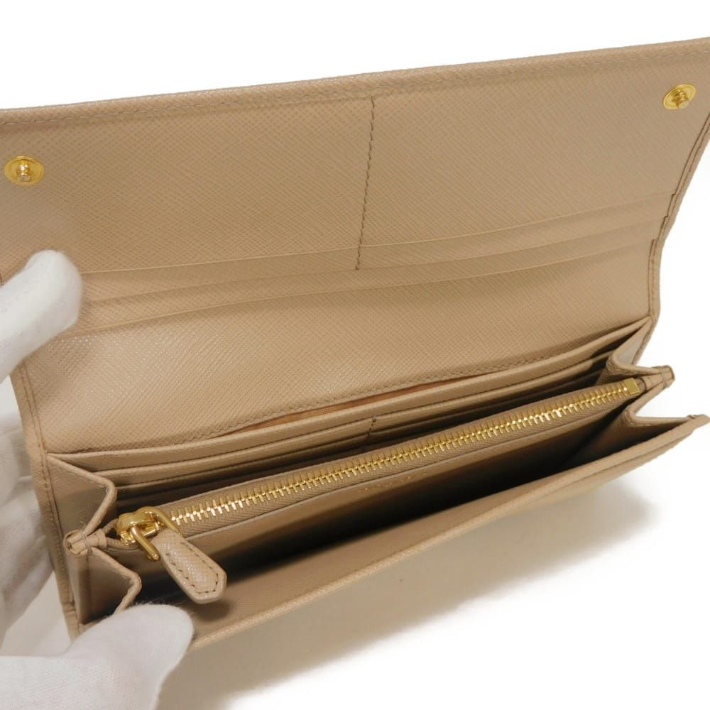 PRADA プラダ サフィアーノ ロング フラップ ウォレット ベージュ W