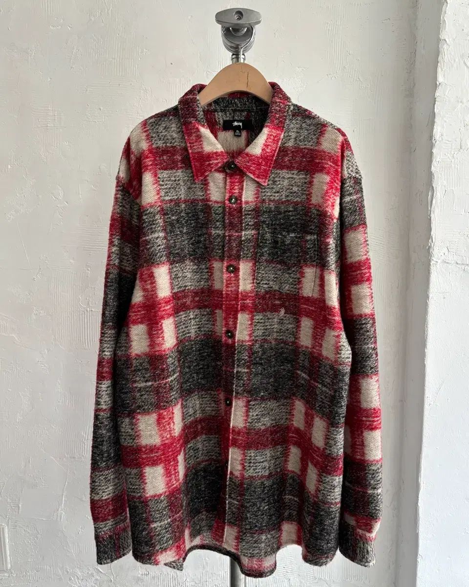 STUSSY ステューシー レッド MULTI マルチ CHECK チェック ヘアリー シャツ ジャケット