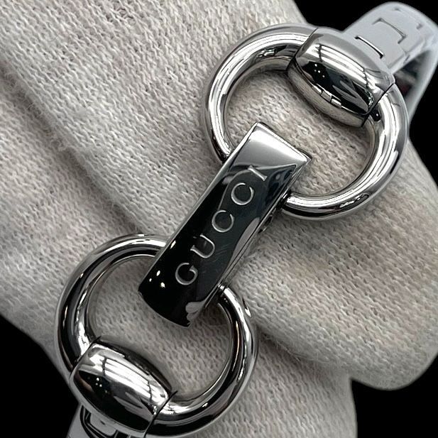 新品電池 稼働品 GUCCI グッチ 128.5 Gフレーム レディース腕時計 クォーツ QZ SS 2針 GG柄 シェル文字盤 シルバー ヴィンテージ