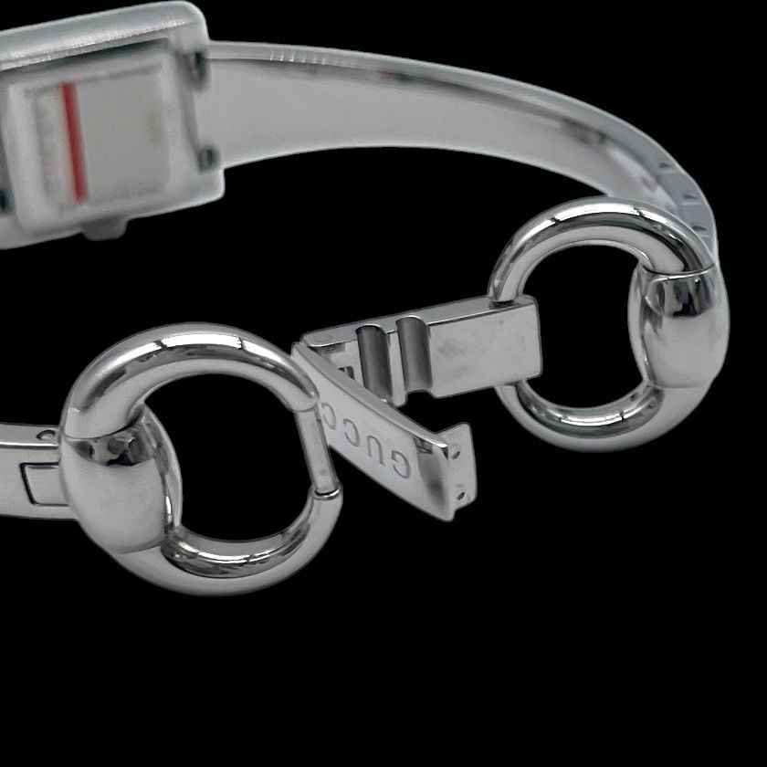 新品電池 稼働品 GUCCI グッチ 128.5 Gフレーム レディース腕時計 クォーツ QZ SS 2針 GG柄 シェル文字盤 シルバー ヴィンテージ