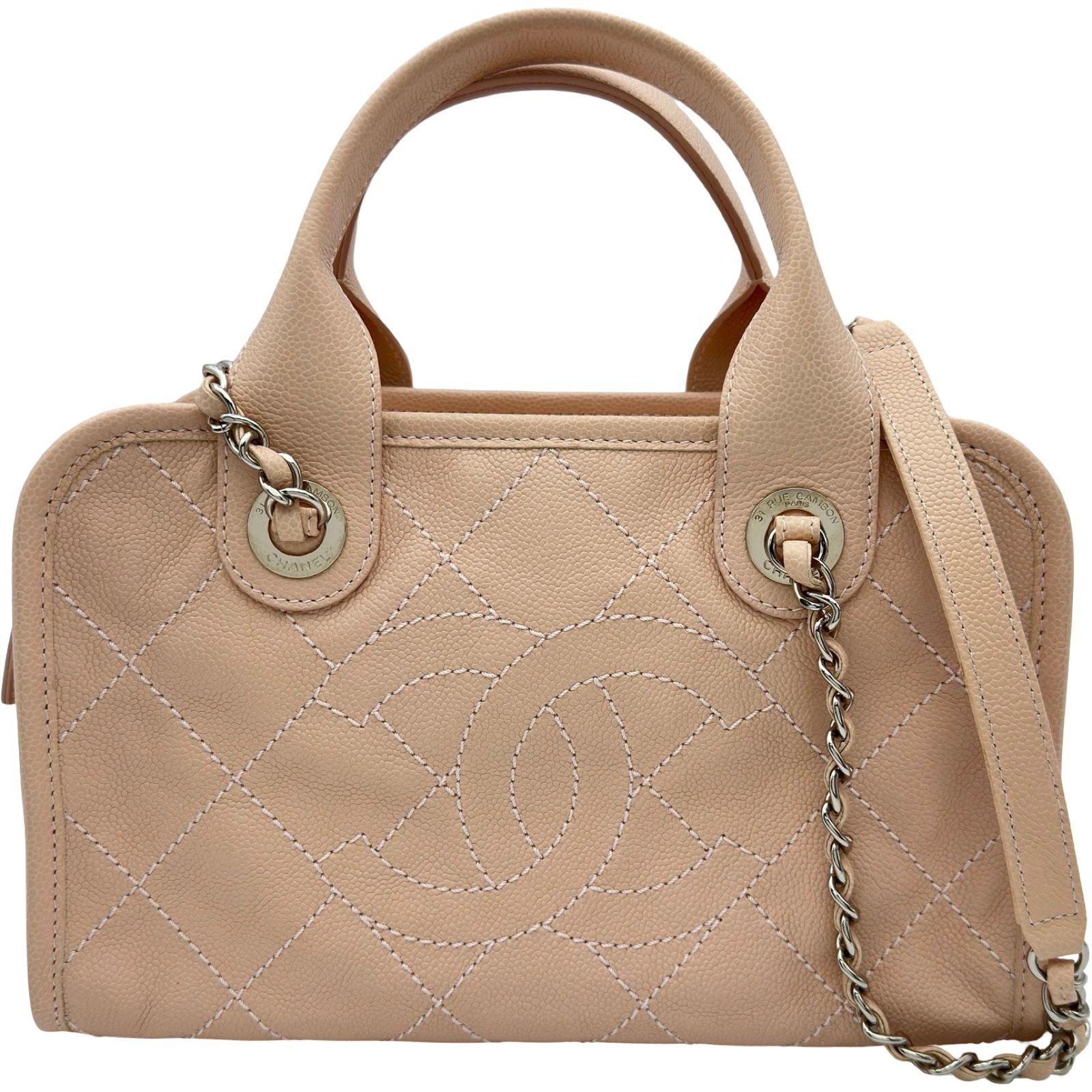 シャネル CHANEL ドーヴィルボーリング A92757 20番台 ピンク シルバー金具 キャビアスキン レディース ハンドバッグ 191,000円