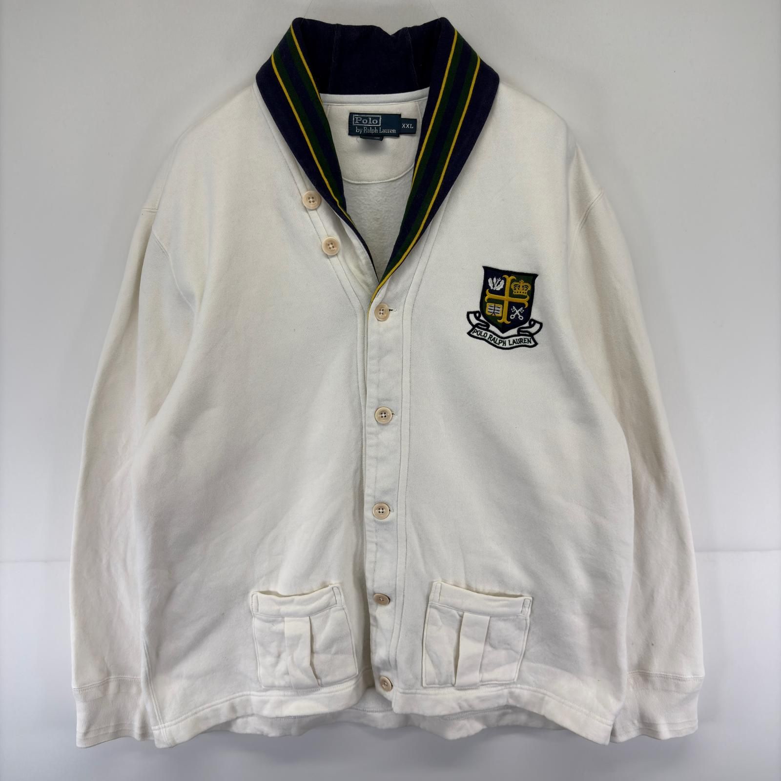 古着 ポロバイラルフローレン Polo by Ralph Lauren カーディガン ショールカラー 大きいサイズ ボタン ロゴ 2XL ホワイト系 メンズ