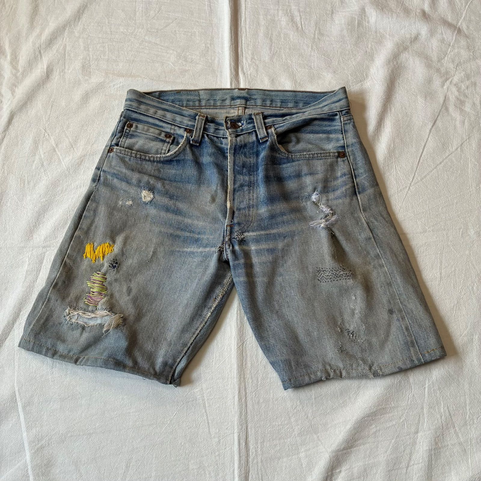 80s Levis リーバイス 501 デニムパンツ ショートパンツ カットオフ 66後期 赤耳 移行期 リペア ボロ