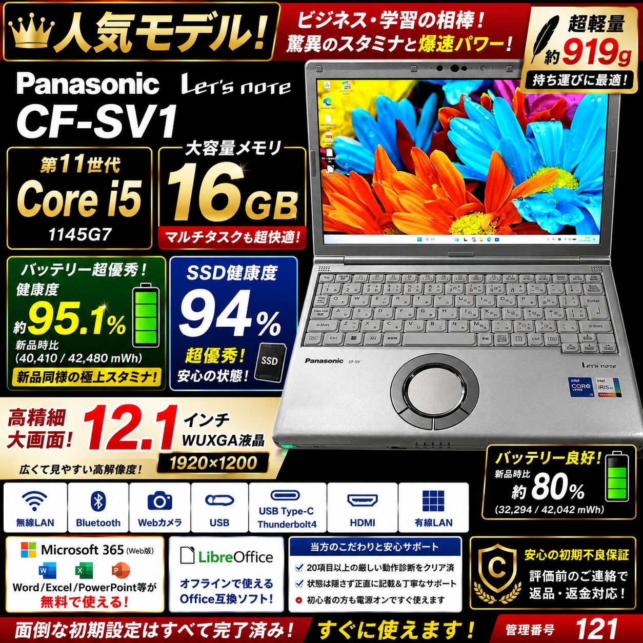 人気】Let's note SV1 第11世代 i5 16GB SSD256GB バッテリー超優秀