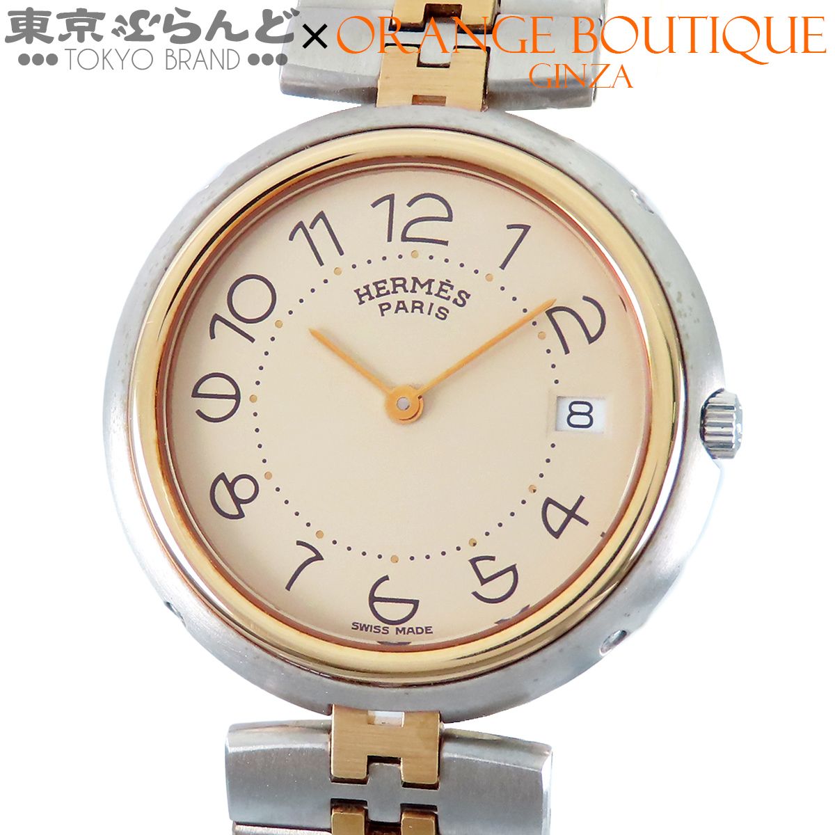 エルメス HERMES プロフィール PR1.740.430/3909 アイボリー SS デイト ラウンド 腕時計 メンズ クォーツ式 電池式 電池交換済 101883859