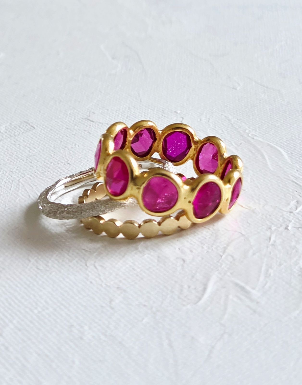ルビー Gold Plated エタニティリング #15.5 インドジュエリー
