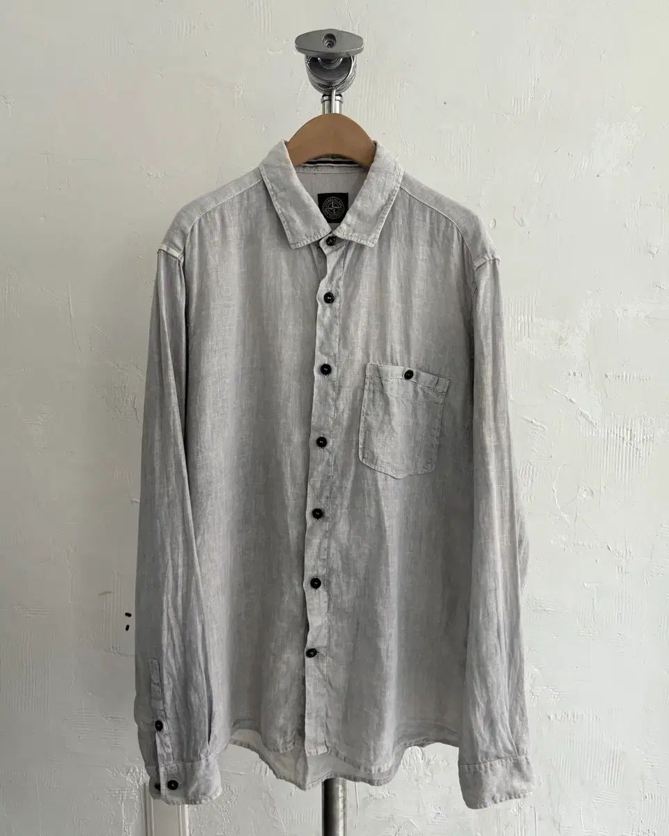STONE ISLAND ストーンアイランド ライトグレー リネン ポケット シャツ