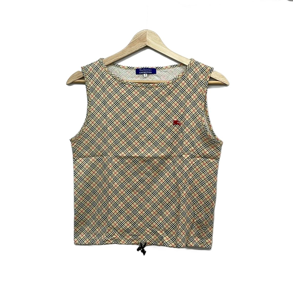 Burberry Blue Label(バーバリーブルーレーベル) ノースリーブカットソー サイズM レディース美品 - ベージュ×黒×マルチ チェック柄