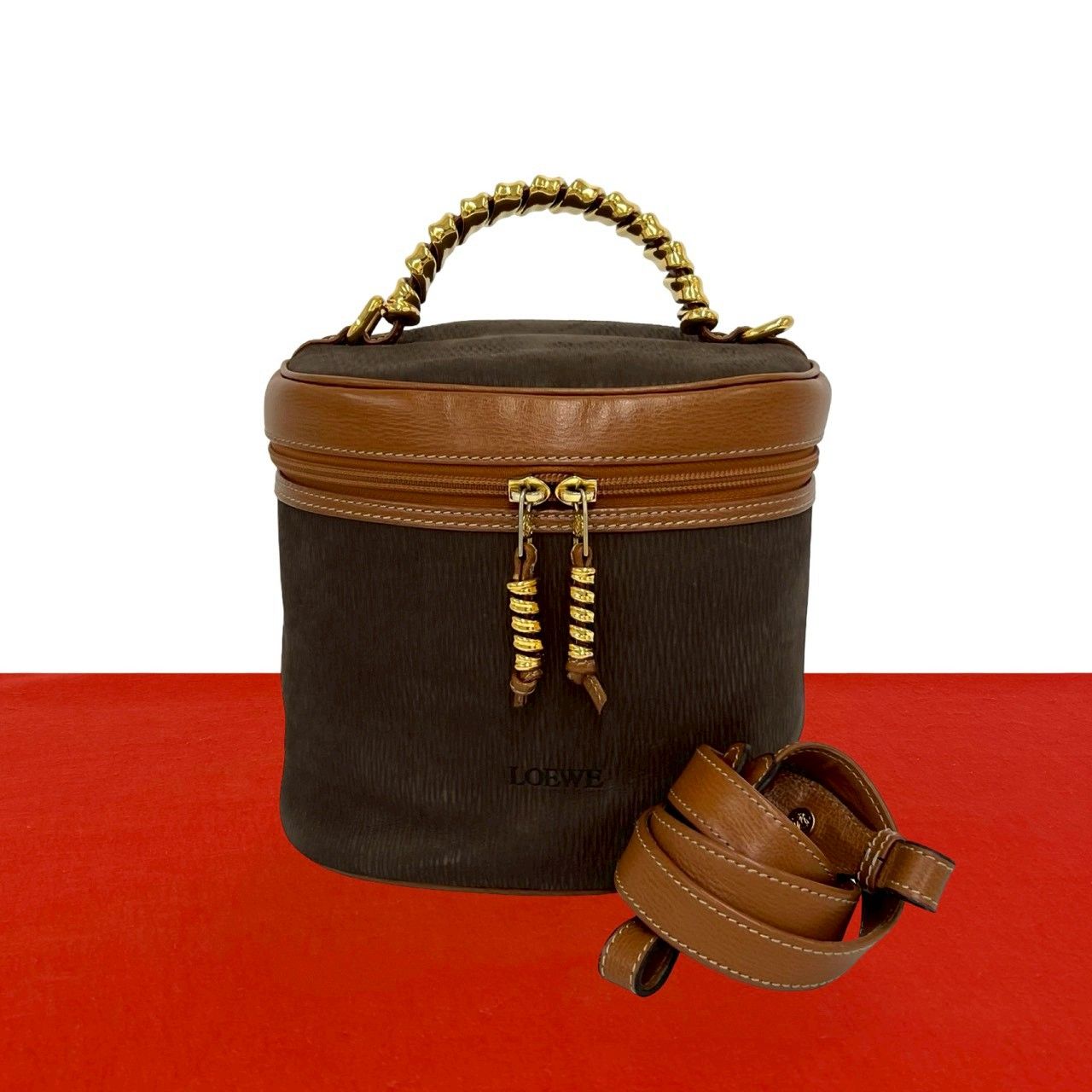 極 美品 LOEWE ロエベ ベラスケス ヴィンテージ ツイストハンドル レザー 2way ショルダーバッグ ハンドバッグ バニティ ブラウン 47596 56,040円