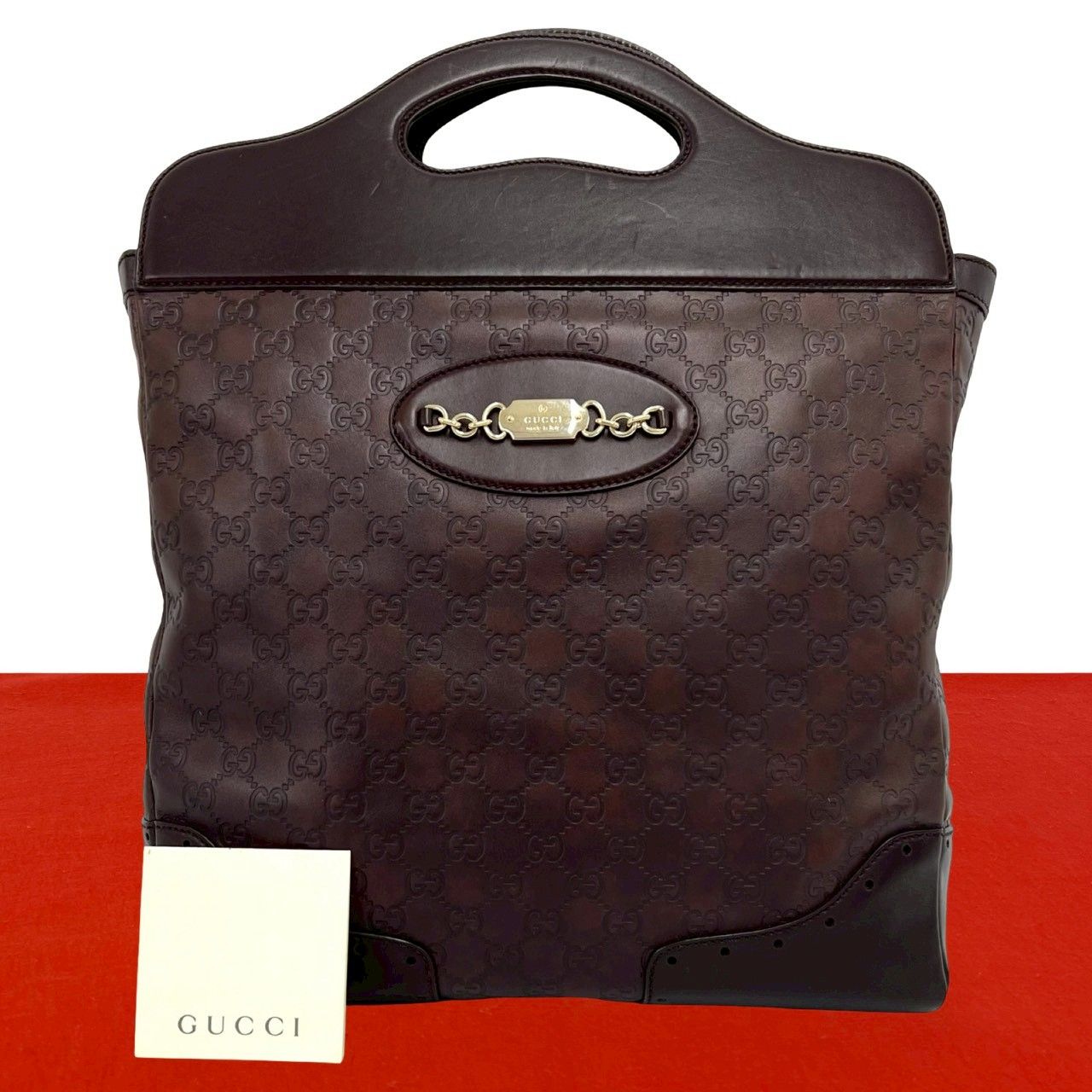 極 美品 GUCCI グッチ ホースビット 金具 グッチシマ レザー 本革 ハンドバッグ トートバッグ ビジネスバッグ ブラウン 茶 43220