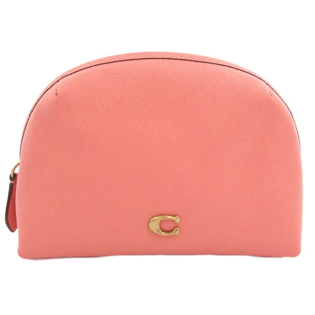 コーチ COACH C3489 ジュリエンヌ コスメティック ケース 17 ポーチ ロゴ金具 クロスグレイン レザー ピンク /GV ■GY18