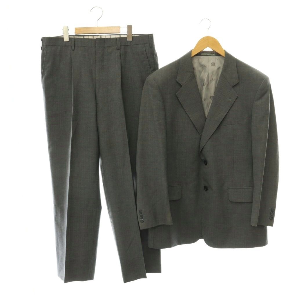 ダンヒル dunhill オーダーメイドシングルスーツ セットアップスーツ TAILOR MATSUNOTOMI メランジ ストライプ柄 テーラードジャケット 背抜き パンツ タック グレー /DO