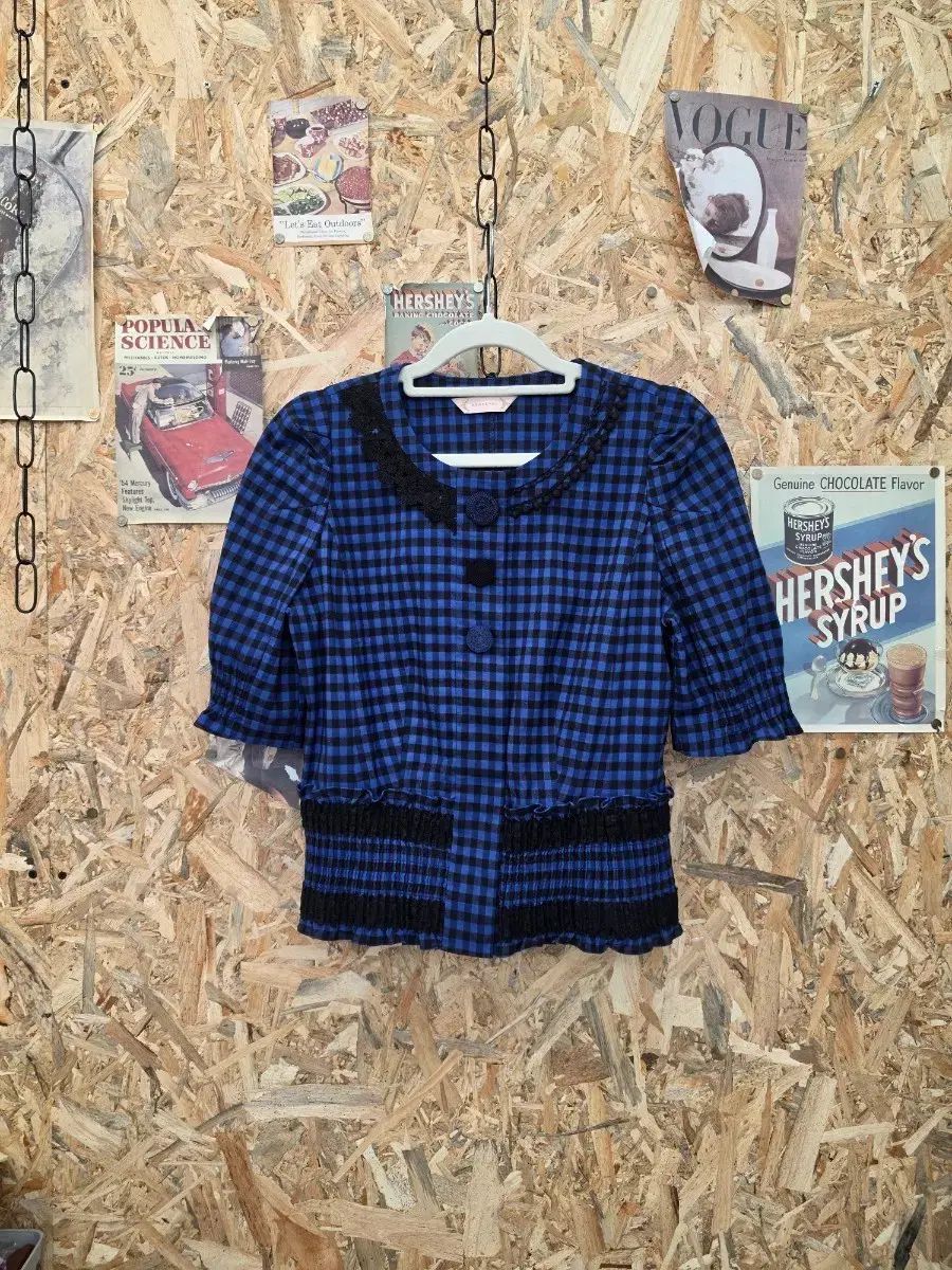 レニボン RENE EVON 千鳥格子柄ブラウス ブルー 54号 6,605円