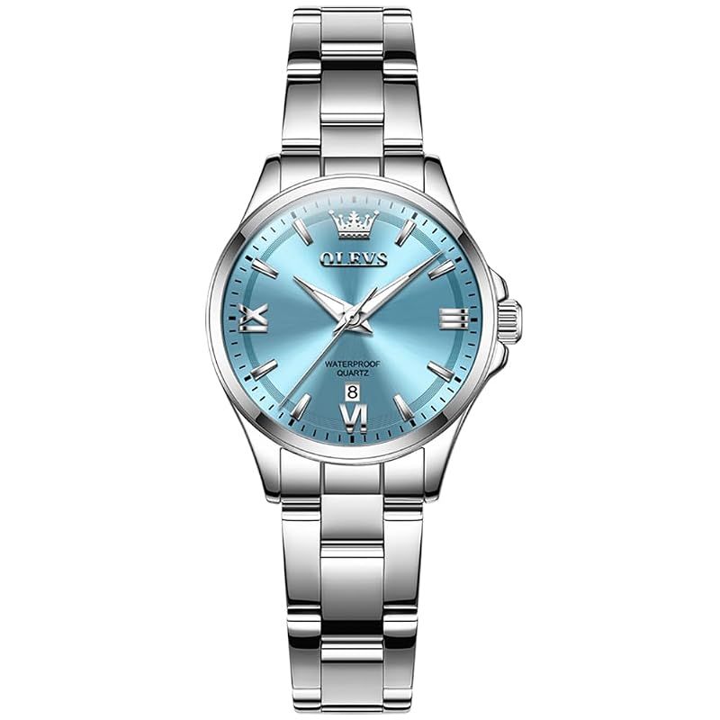 OLEVS 腕時計 レディース クオーツ かわいい 女性 軽量 時計 ステンレス 防水 夜光 プレゼント watch for women ブルー-BLUE