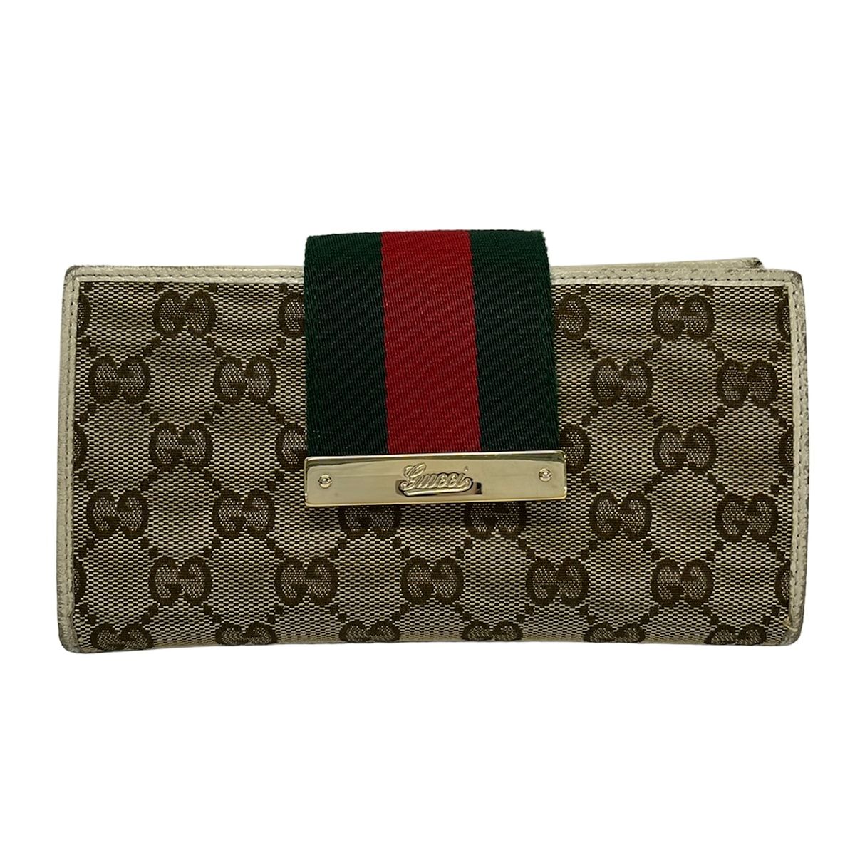 GUCCI(グッチ) 長財布 GG柄,シェリー(ウェブ) 181668 ベージュ×ダーク 