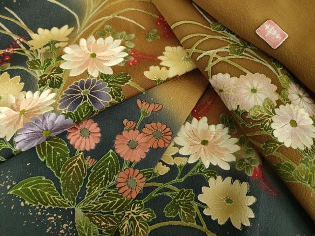 平和屋着物●ファッションデザイナー　花井幸子　訪問着　刺繍　草花文　暈し染め　金彩　正絹　逸品　DABF7754ps
