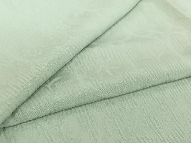 平和屋着物▽上質な色無地　単衣　草花地紋　白緑色　正絹　逸品　AABJ1722jh