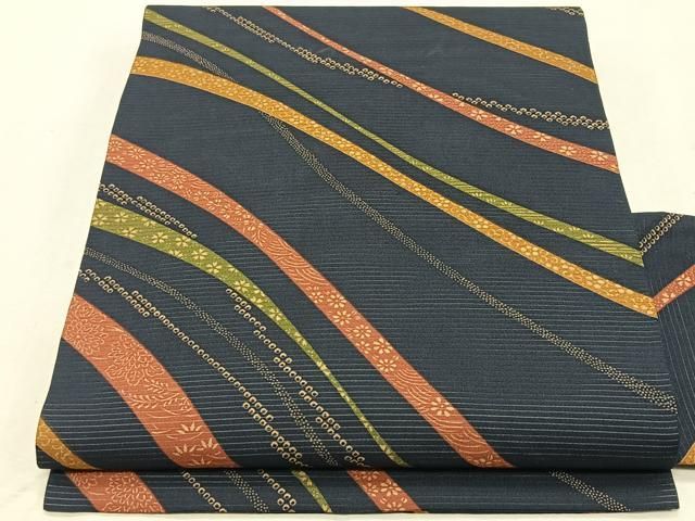 平和屋着物＊夏物　全通　九寸名古屋帯　流線文　正絹　逸品　CABJ4757fb