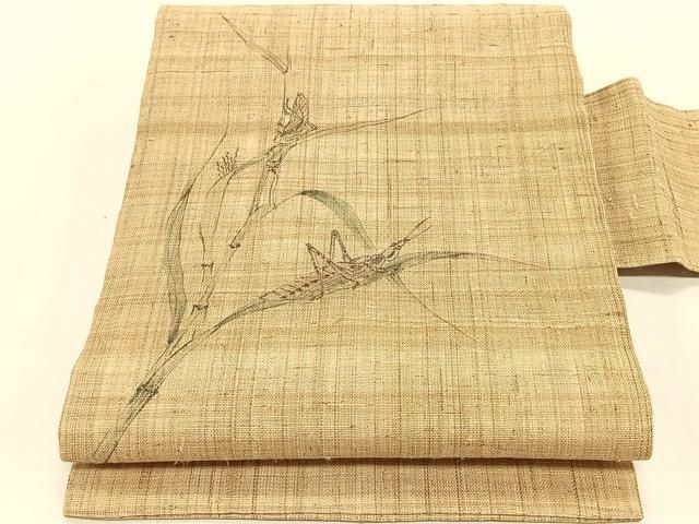 平和屋着物＊夏物　九寸名古屋帯　手描き　夏虫　麻　逸品　CABJ4768fb