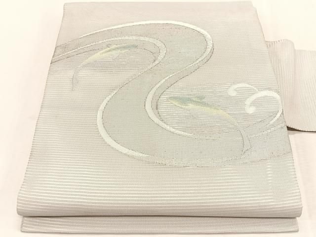 平和屋着物＊夏物　九寸名古屋帯　魚　流水文　銀糸　正絹　逸品　CABJ4772fb 13,468円