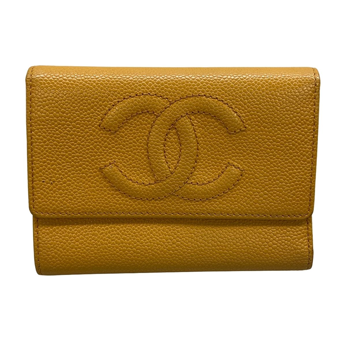 CHANEL(シャネル) 3つ折り財布 - ダークイエロー ゴールド金具