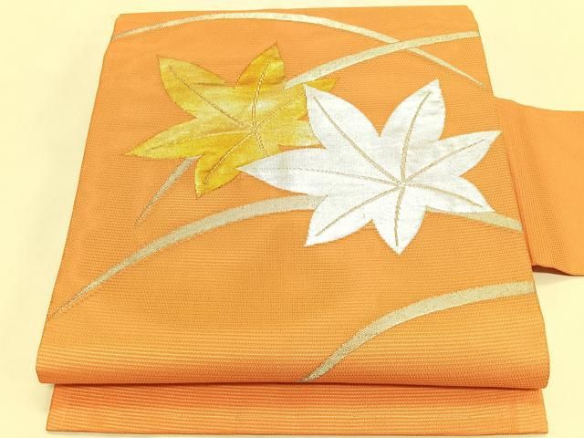 平和屋着物＊夏物　九寸名古屋帯　楓文　金銀糸　正絹　逸品　CABJ4798fb