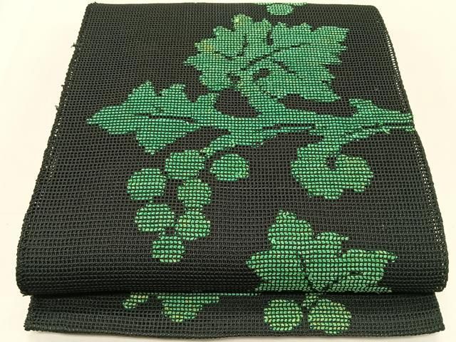 平和屋着物＊夏物　八寸名古屋帯　羅　葡萄　黒地　正絹　逸品　CABK1262fb