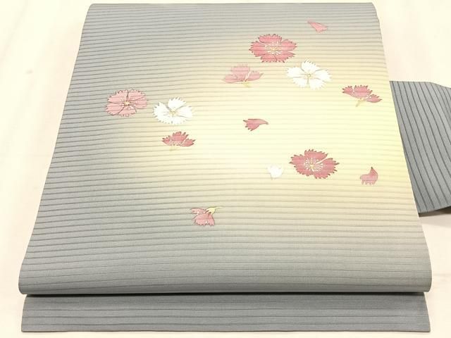 平和屋着物＊夏物　絽塩瀬　九寸名古屋帯　舞花文　金彩　正絹　逸品　CABK1266fb