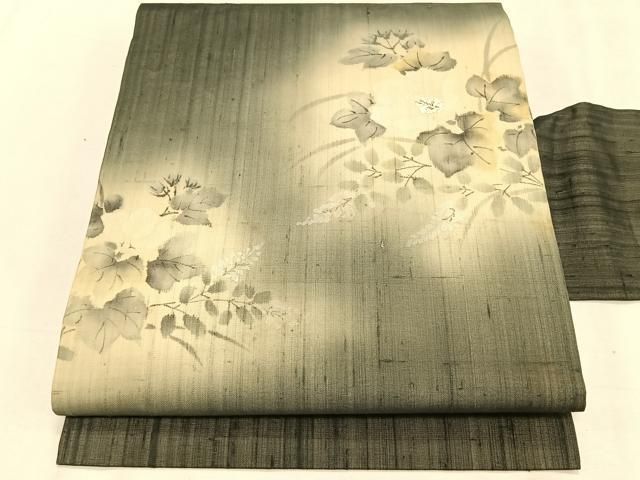 平和屋着物＊夏物　九寸名古屋帯　手描き　紬地　枝花文　正絹　逸品　CABK1274fb 27,040円