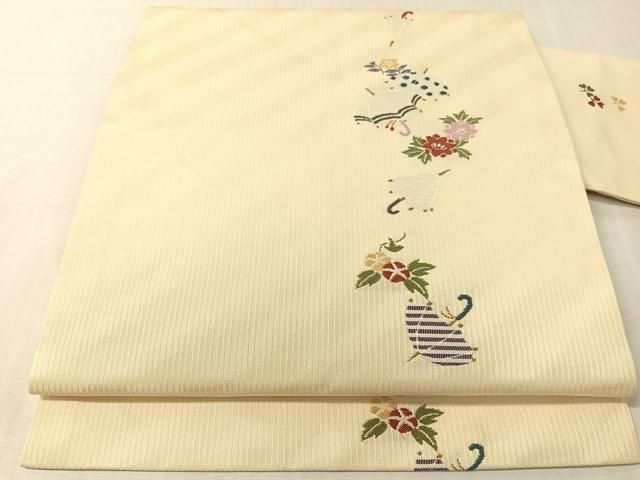 平和屋着物●九寸名古屋帯　傘に花　正絹　逸品　CABJ7552vp