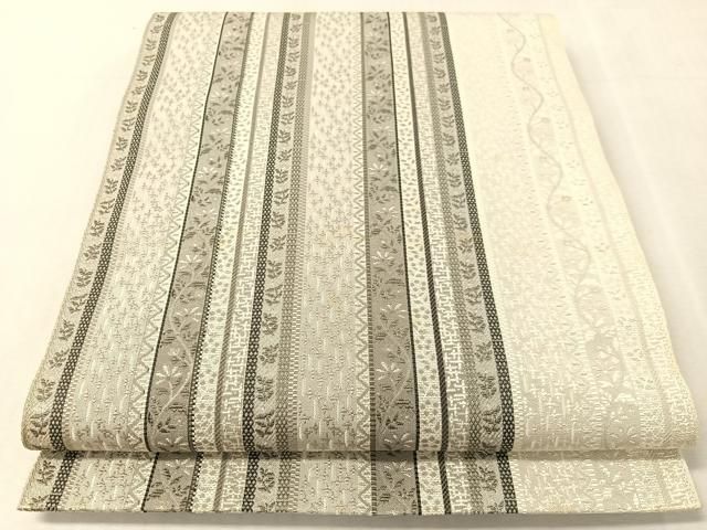 平和屋着物●本場筑前博多織　八寸名古屋帯　草花間道　正絹　逸品　CABJ7560vp
