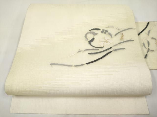平和屋着物＊夏物　九寸名古屋帯　すくい織　花紐文　金銀糸　正絹　逸品　CABK1647tx