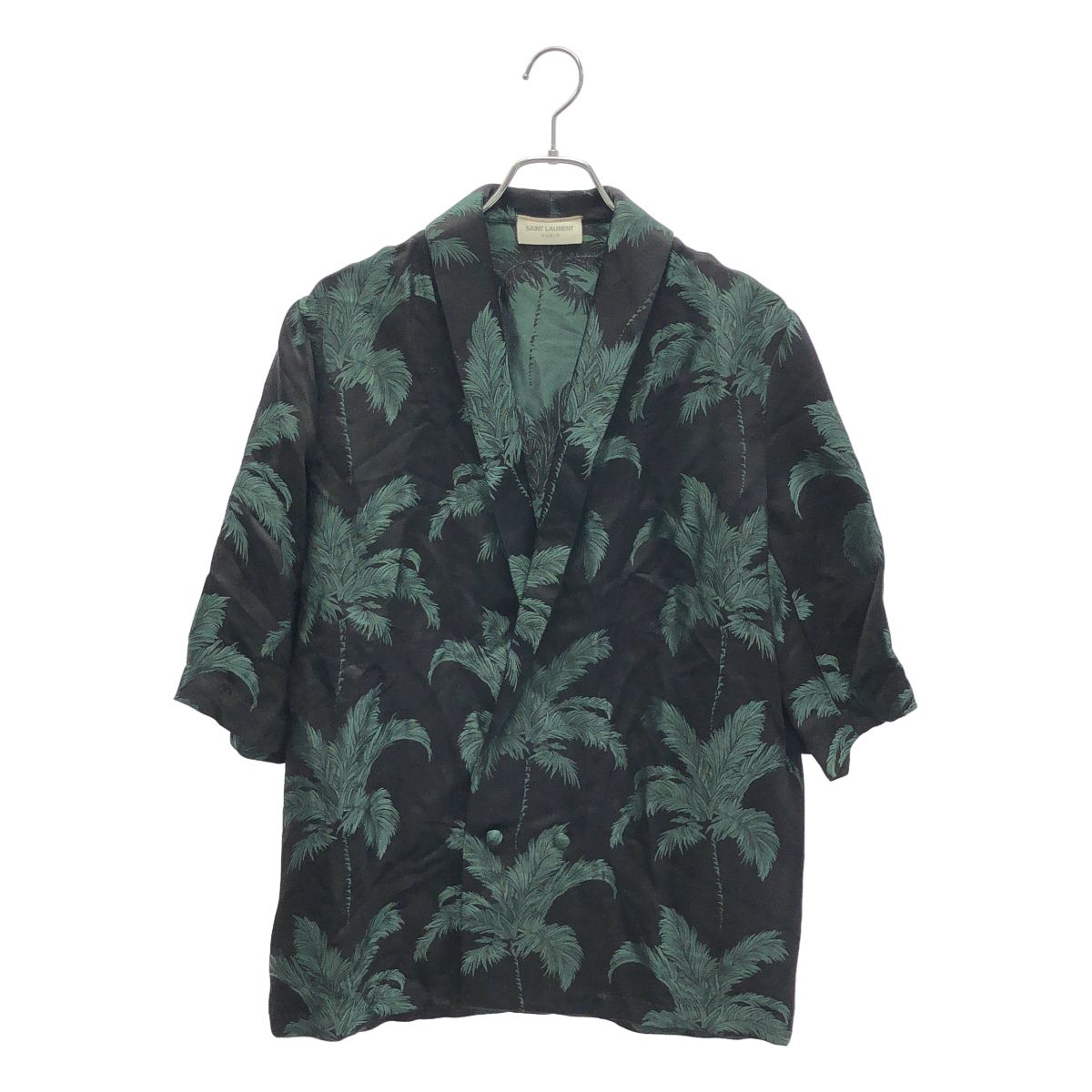 SAINT LAURENT PARIS サンローラン パリ パームツリーレーヨンシルクシャツ 643127 グリーン S