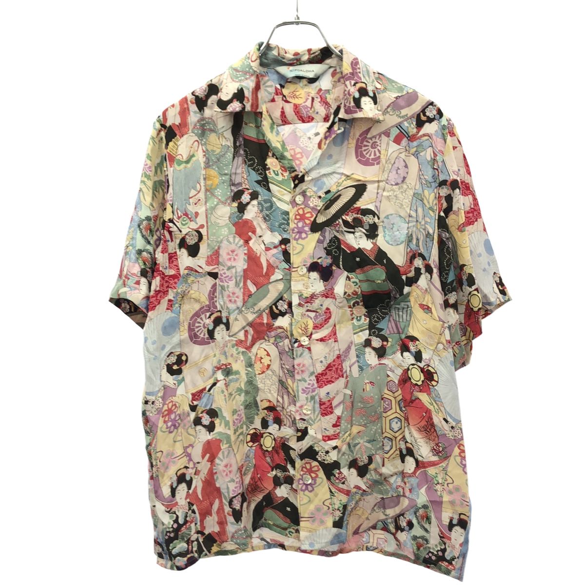 NIPOALOHA ニポアロハ SILK CUPRO SHORT SLEEVE ALOHA SHIRT MAIKO 舞妓プリントアロハシャツ ミックスカラー 1