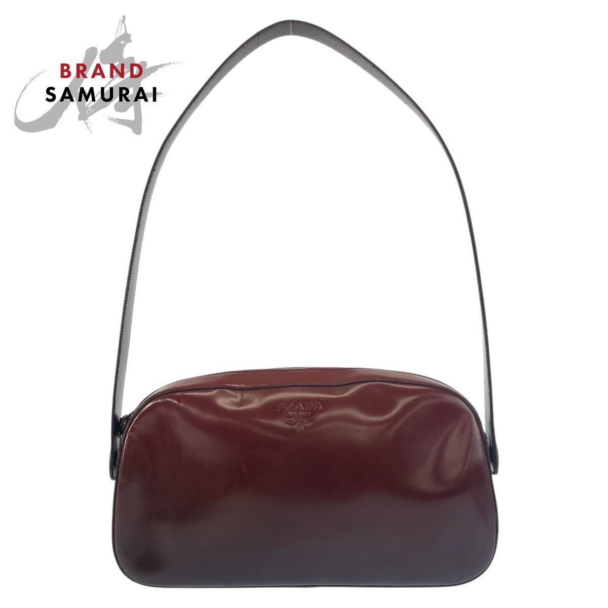 美品 PRADA プラダ ワインレッド ブラック パテントレザー ショルダーバッグ レディース 603381【中古】 39,895円