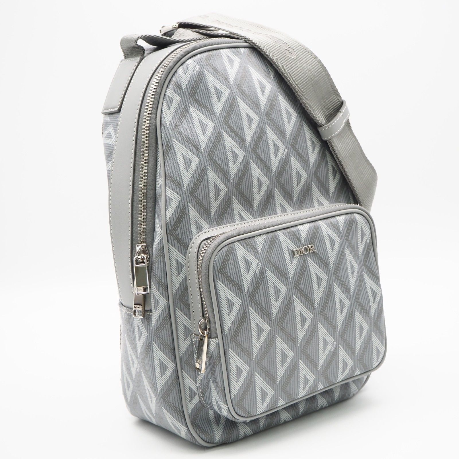 ★3日以内返品可★ 美品 Dior ディオール CDダイヤモンド ライダー ミニ スリングバッグ ボディバッグ 1ESBO038CDP ボディバッグ グレー コーティングキャンバス レザー メンズ