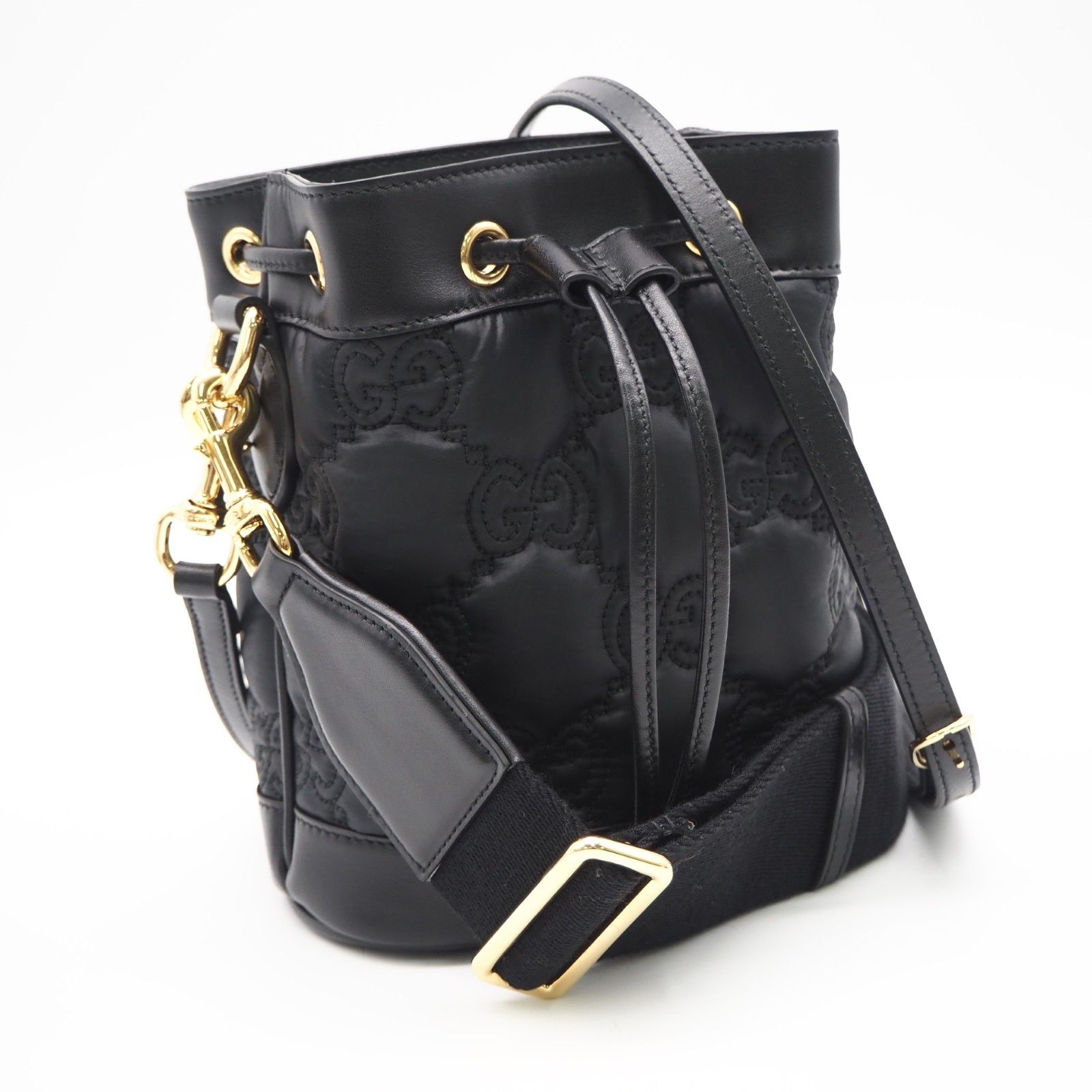 ★3日以内返品可★ 美品 GUCCI グッチ GGマトラッセ バケットバッグ ショルダーバッグ 728231 2wayショルダーバッグ ブラック パープル ナイロン レザー レディース