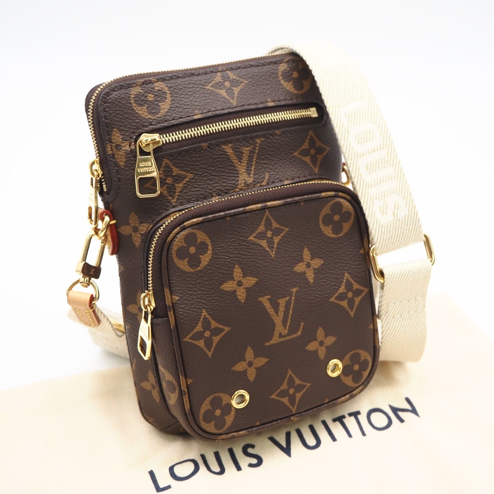 ★3日以内返品可★ 美品 LOUIS VUITTON ルイ・ヴィトン モノグラム ユーティリティ クロスボディ M80746 2wayショルダーバッグ ブラウンベージュ コーティングキャンバス ヌメ革 レディース