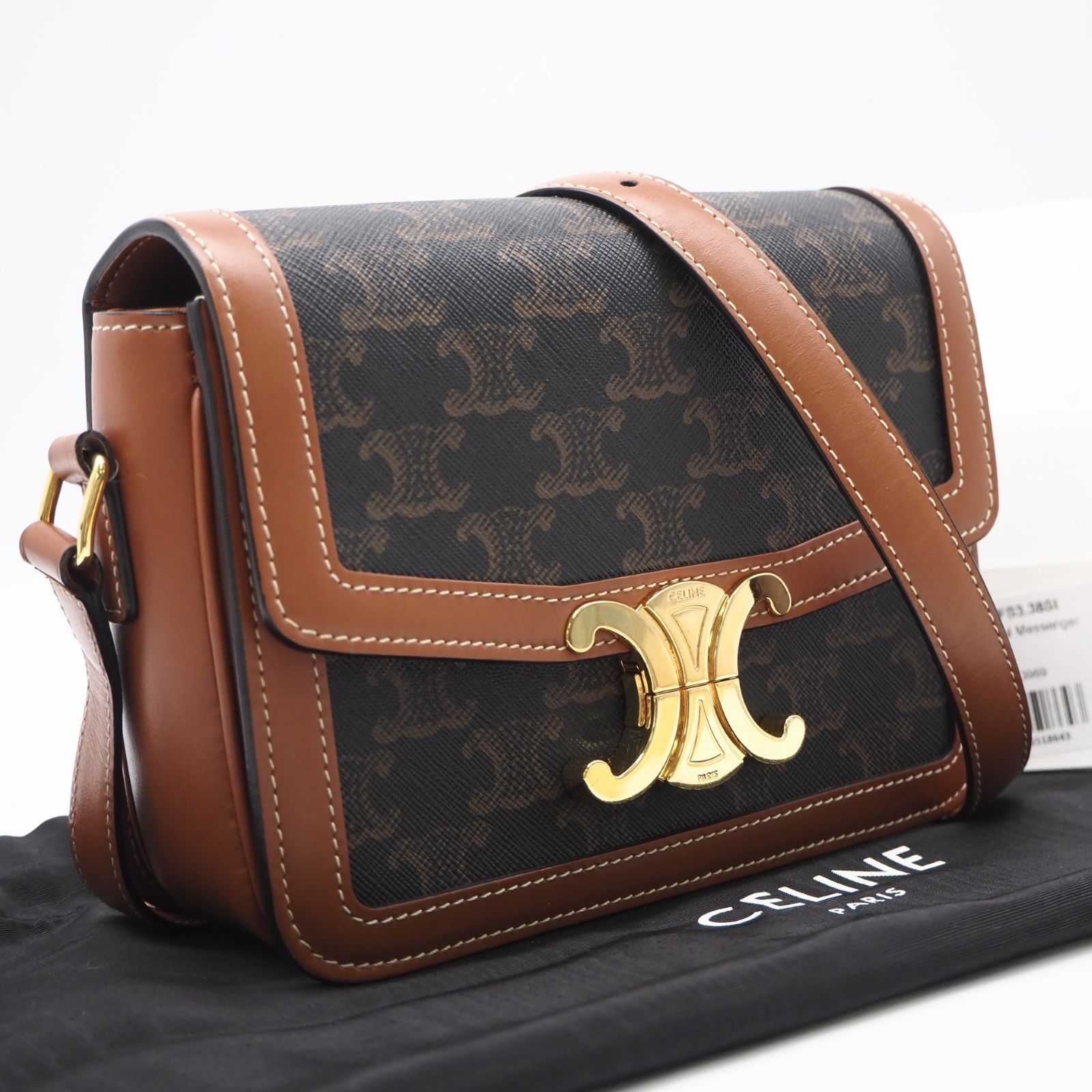 ★3日以内返品可★ 美品 CELINE セリーヌ トリオンフキャンバス クラシック トリオンフ バッグ 188882BZ4 ショルダーバッグ ブラウン ブラック コーティングキャンバス レザー レディース