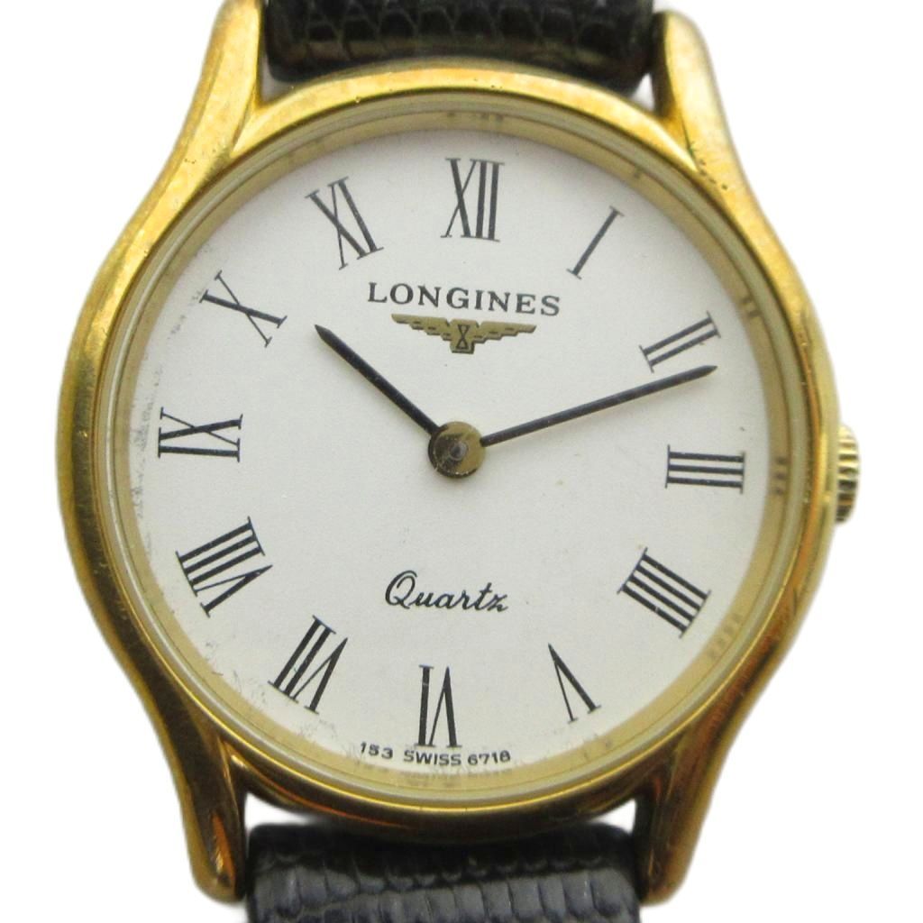 ロンジン LONGINES 腕時計 ウォッチ クォーツ レザーベルト 白文字盤 ローマン ゴールド色 ■GY18 /MQ