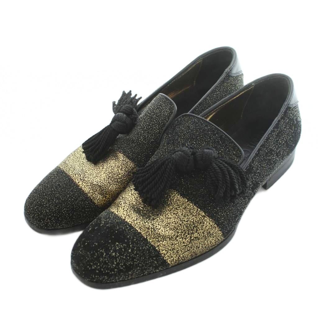 ジミーチュウ JIMMY CHOO タッセルローファー グリッター 41 26.0cm 黒 ブラック ゴールドカラー /MI ■GY11