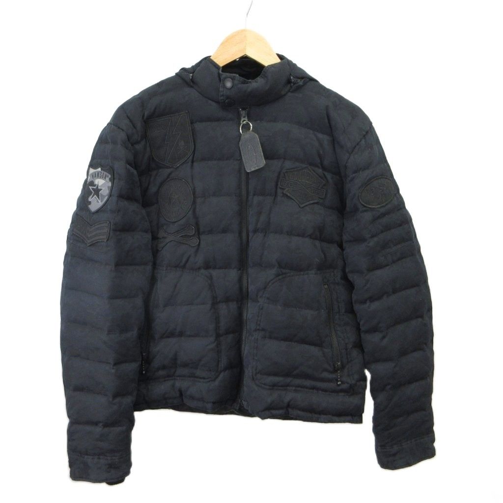 バンソン VANSON ダウンジャケット ジャケット 上着 L 黒 ブラック フーディー ワッペン 長そで /AY ■GY12