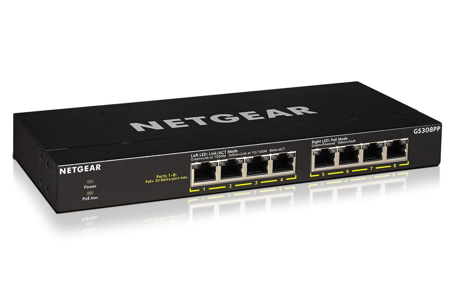 NETGEAR 卓上型コンパクトアンマネージスイッチングハブ GS308PP ギガビット 8ポート (PoE+ 8ポート 83W) 静音ファンレス 省電力設計 3年保証 [8ポート]
